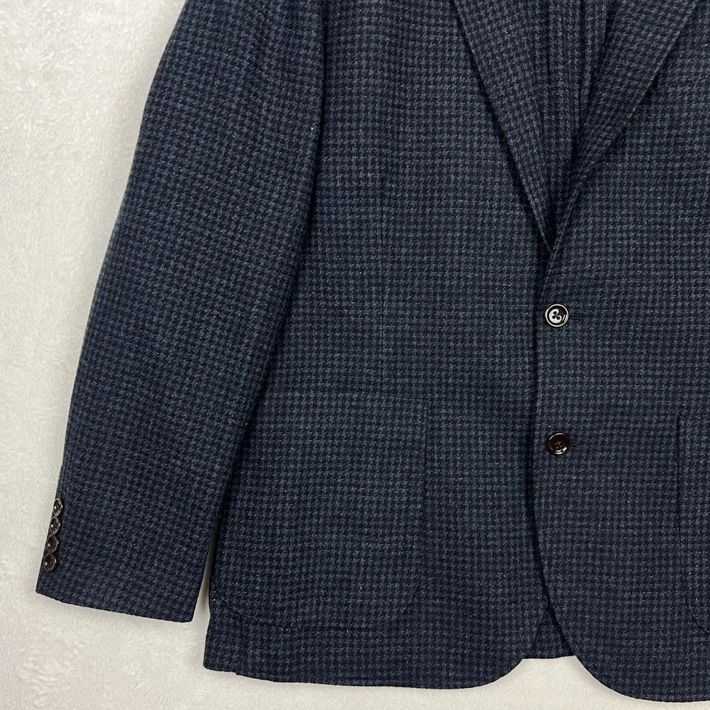 J Crew Thompson Blazer Mens 46 Suit Jacket Blue Houndstooth Unstructured Wool‎